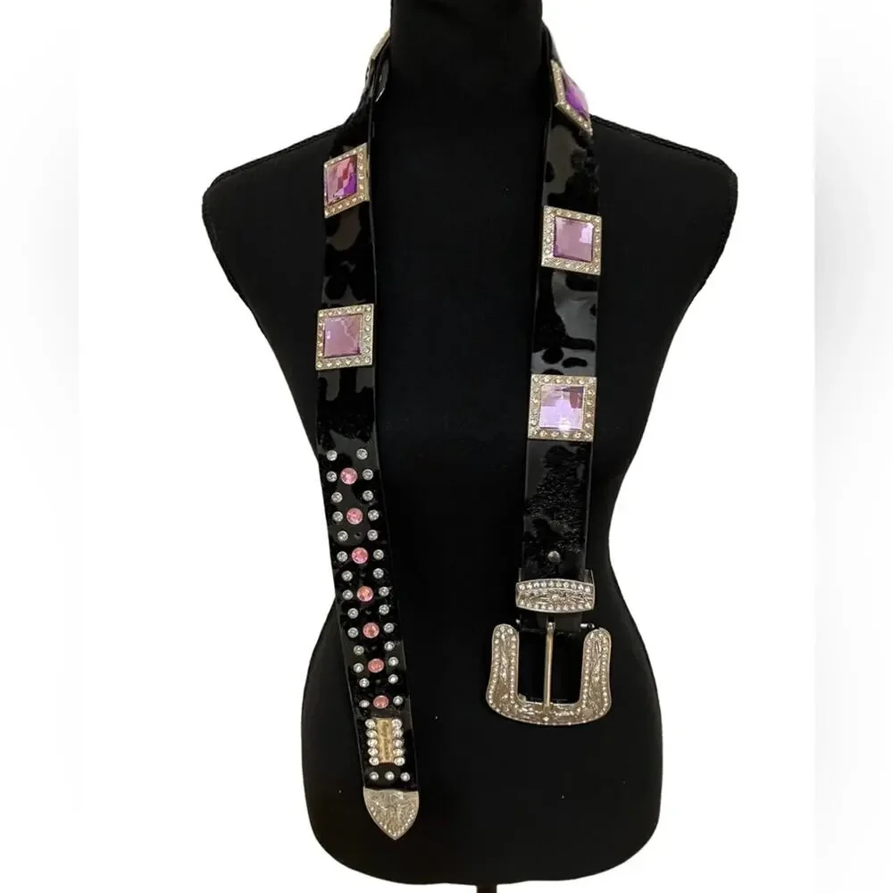 Black and Purple Embellished Belt Length around 45